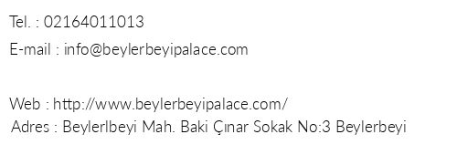 Beylerbeyi Palace Boutique Hotel telefon numaralar, faks, e-mail, posta adresi ve iletiim bilgileri